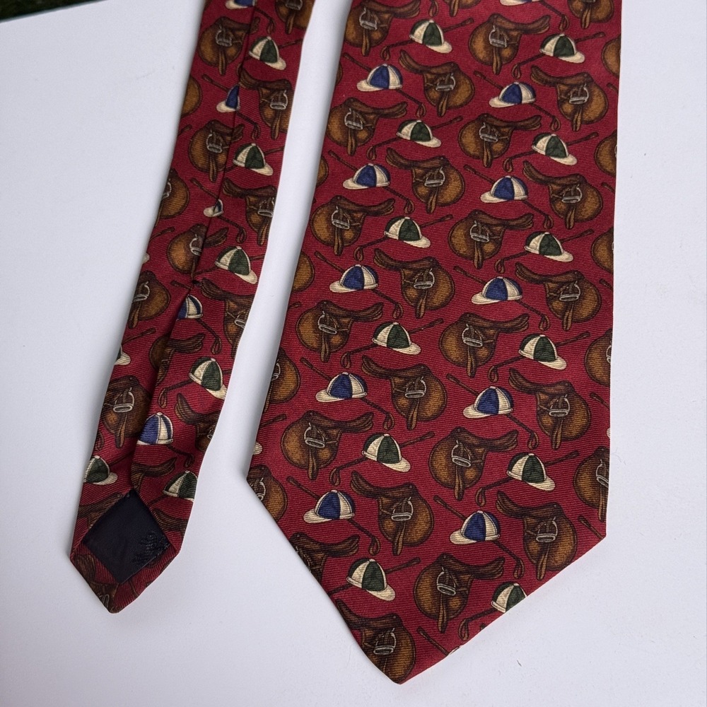 Brooks Brothers Silk Tie Handmade Burgundy Equestrian Horse Saddle USA Made